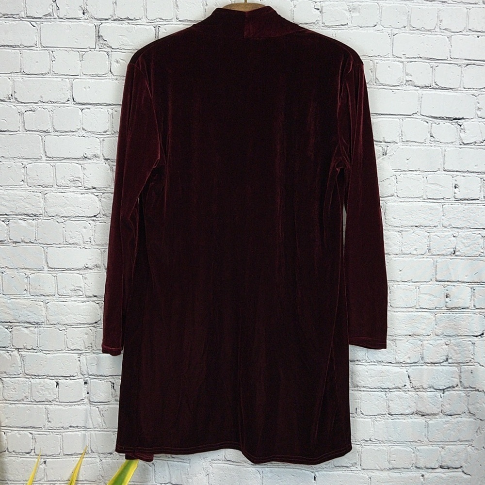 FUTURINO Burgundy Velour Waterfall Cardigan Open Front Pockets Size M - Picture 6 of 6